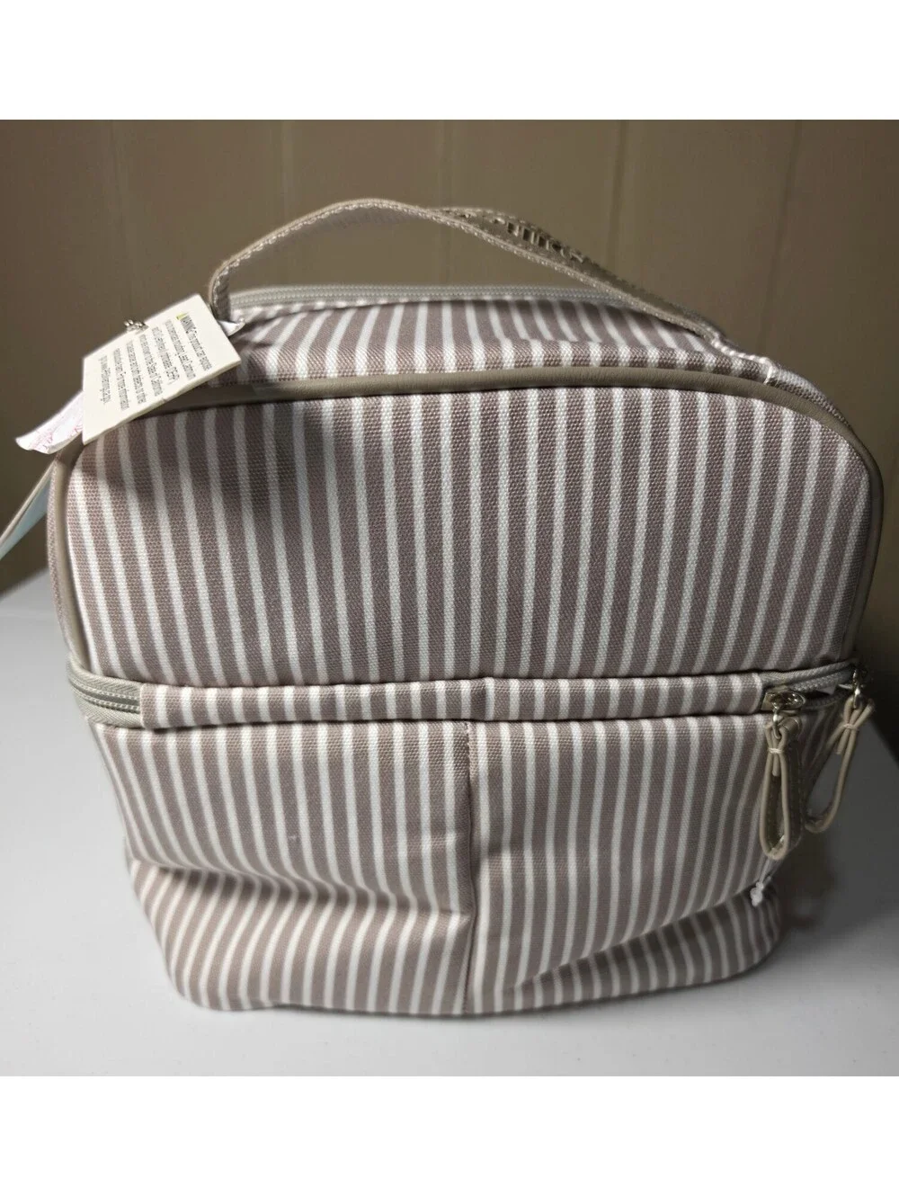 Ollie & Olivia Beige and White Stripe Insulated Lunch Bag